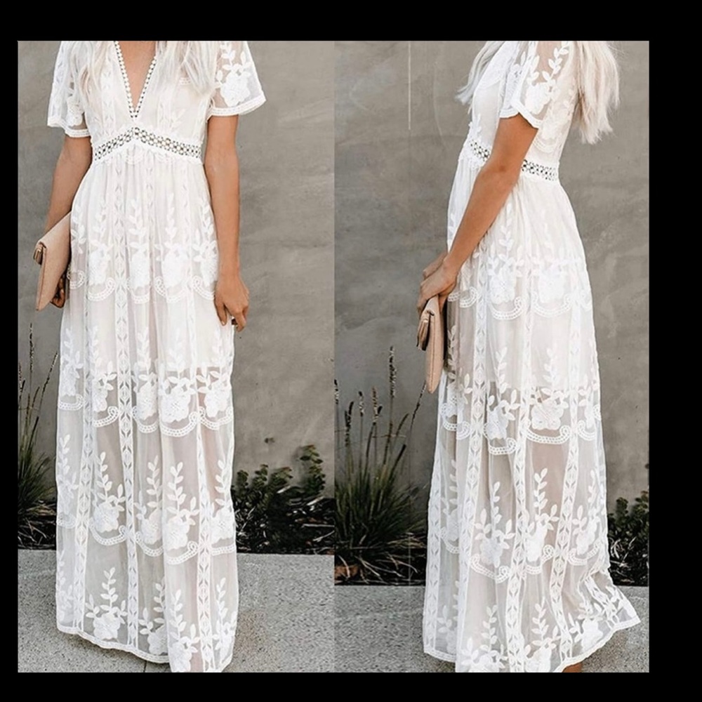Very long white dress for maternity shoot